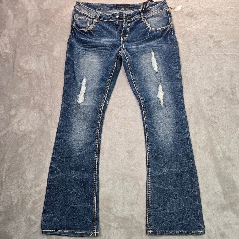 Twentyone Black by Rue21 Bootcut Jeans Distressed Embroidered Rhinestone 13/14R